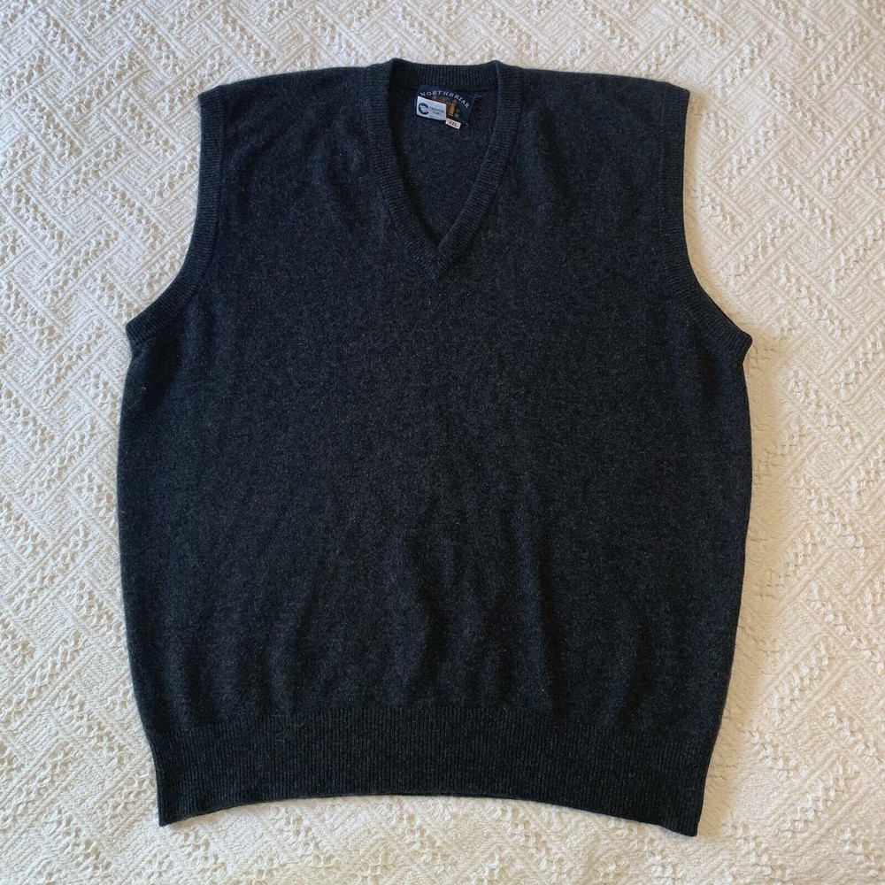 Vintage Men’s Northbriar 100% Cashmere V-Neck Gray Sweater Vest Sz XXL 2XL